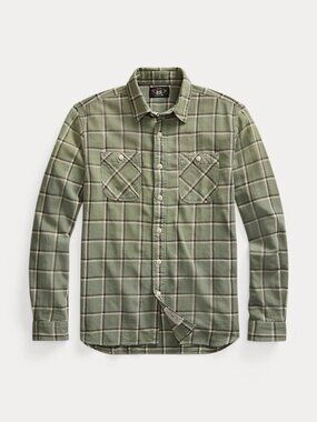 Double RL Plaid Cotton-Linen Twill Workshirt Small